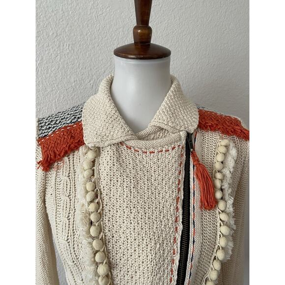 Anthropologie Sweater Angel of the North Cardigan Pom Pom Fringe - Picture 2 of 16